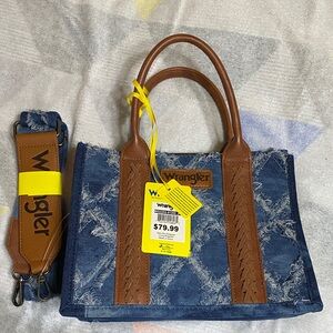 Wrangler Blue and Brown Denim Tote